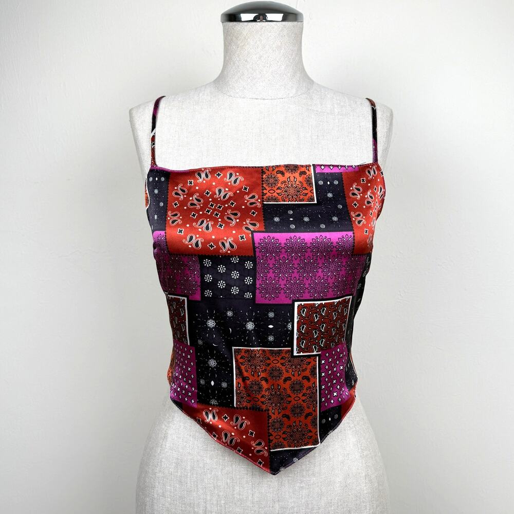 Reversible Satin Scarf Top Floral Bandana Retro Print Tie Back One Size Y2K